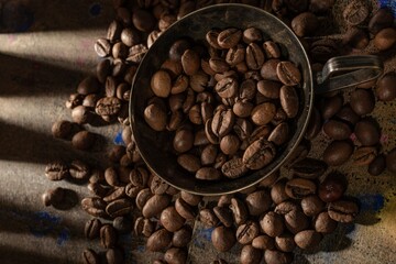 Roasted coffee beans- dark food. Clip art photo