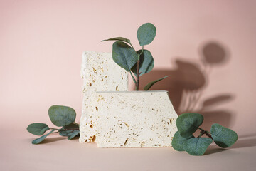 Stone podium for presentation cosmetic products.