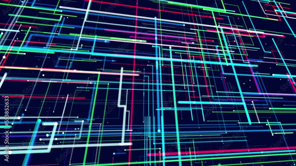 Poster multicolored holographic constructions, 3d structures of luminous lines. abstract 3d grids as a high
