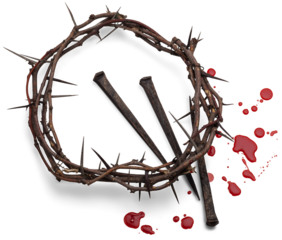 Metal nails, crown of thorns, drops of blood.  Christian Easter holiday.