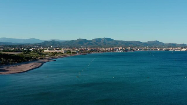 Saint Raphael bay Frejus coastline aerial shot France