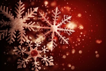 Fototapeta premium Snowflakes on Red Christmas Background Generative AI