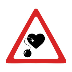 Warning traffic sign danger of heart explosion, triangle shaped, vector illustration