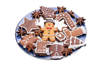 christmas cookies on a plate isolated on a white background