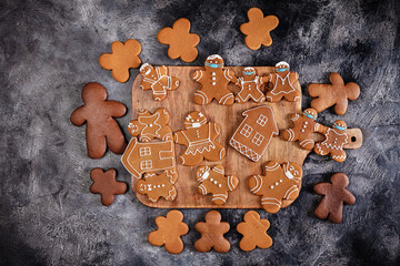 Gingerbread cookies on a wooden board