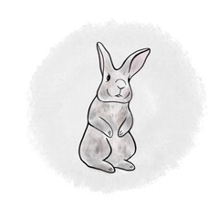 Rabbit in watercolor technique. Beautiful, cute rabbit