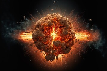 fireball created by a nuclear explosion on a war-torn space and world explosion. A nuclear explosion fireball in a nuclear mushroom cloud of an apocalyptic war on planet Earth.