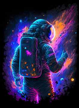 Blacklight painting of an astronaut. Generative AI