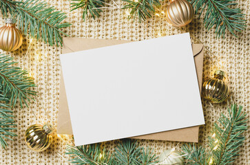 Christmas greeting card mockup with lighting garlands