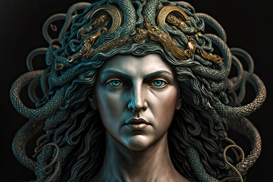 Medusa, Greek mythology, portrait. Generative AI