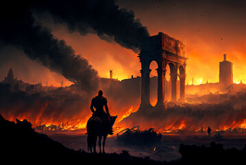 Fototapeta na wymiar The fall of the Roman Empire. Generative AI