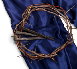 Religion Easter concepts - thorny wreath with blood on silk fabric