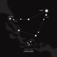 Obraz na płótnie Canvas CAPRICORN zodiac horoscope star constellation space symbol, horoscope night sky map. thin line sign art design vector illustration