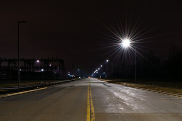 Industrial road at nighttime.