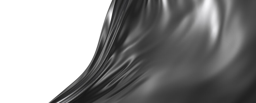 3D illustration of silver surface made of waving lines, abstract background