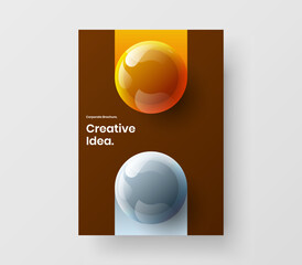 Unique catalog cover A4 design vector concept. Fresh 3D spheres placard template.