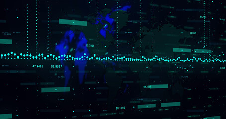 Image of statistics and financial data financial data financial data processing over world map