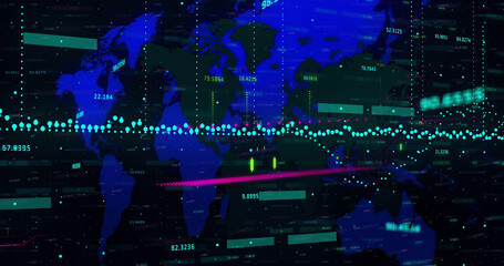 Image of statistics and financial data financial data financial data processing over world map