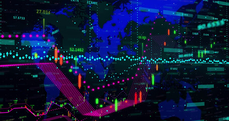 Image of statistics and financial data financial data financial data processing over world map
