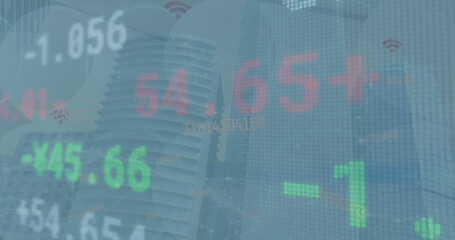 Image of financial data over buildings