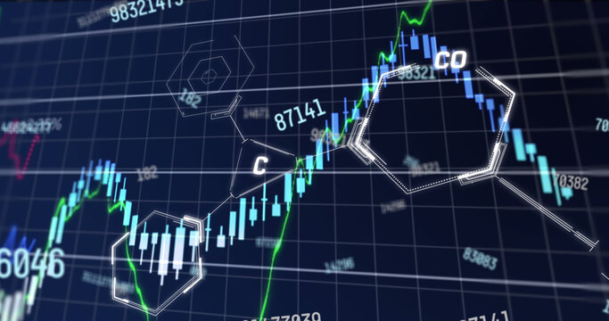 Image of financial data processing over chemical structures