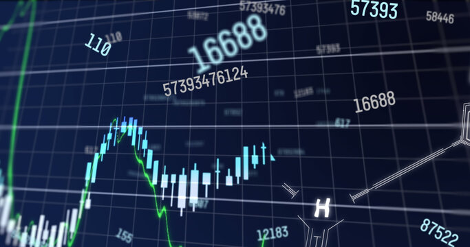 Image of financial data processing over chemical structures
