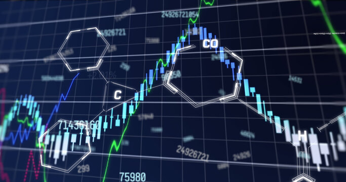 Image of financial data processing over chemical structures