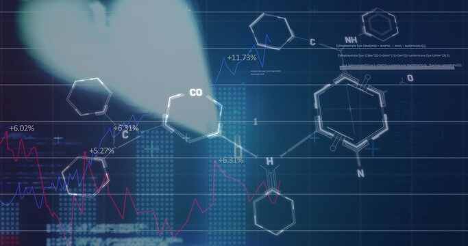 Image of financial data processing over chemical structures