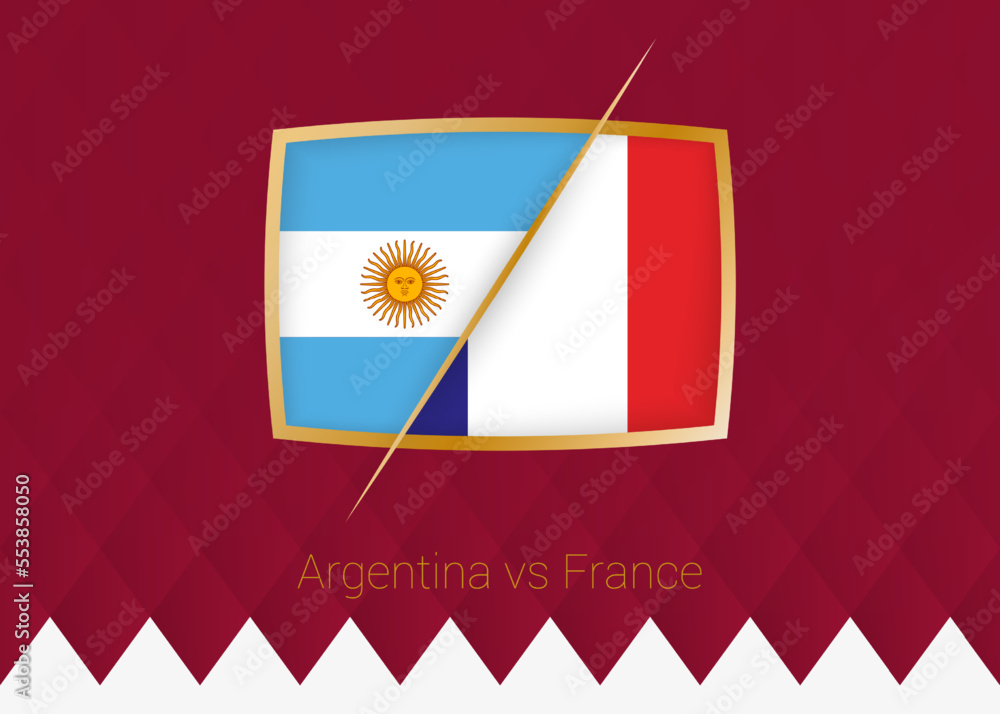 Wall mural Argentina vs France, Final icon of football competition on burgundy background.