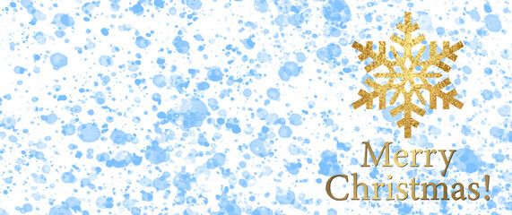 Fototapeta na wymiar Christmas vector art background with gold snowflake and blue snow for cards, cover design, flyer, poster, banner. Holiday winter luxury template for design. Merry Christmas! Happy New Year!