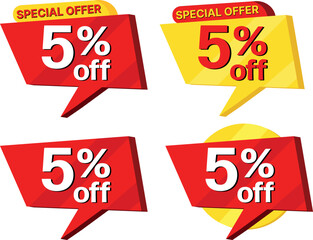 5% off. label set of different styles of special offer sale.