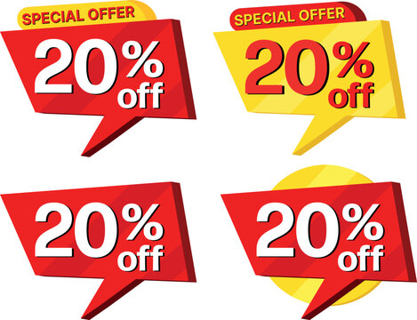 20% off. label set of different styles of special offer sale.