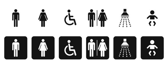 WC Symbole   Sanitary  Sanitar piktogram Black And White Sign Icon Design Flat Icons - obrazy, fototapety, plakaty