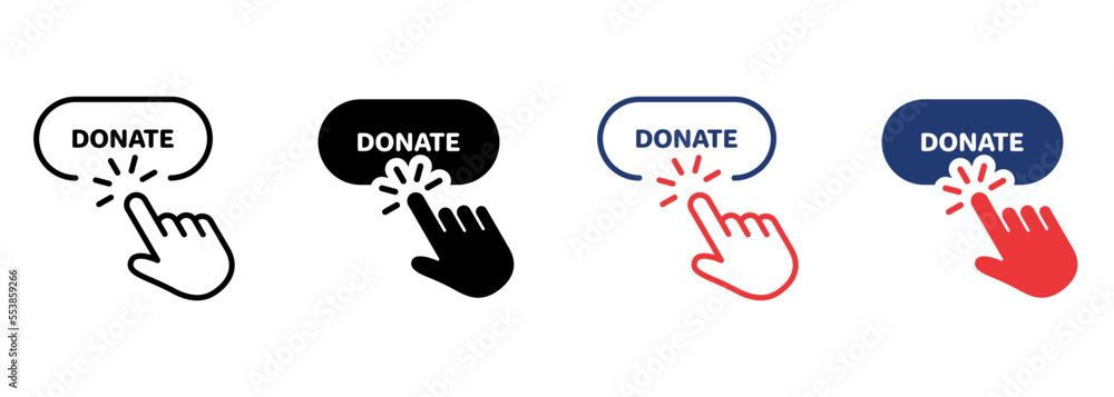 Poster button for online donate icon. donation with click pictogram. support and give help online icon. cha