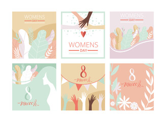 International Women Day Card as Global Holiday Greeting Vector Set