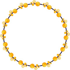 Watercolor YELLOW BALLS with gray round frame isolated on transparent background