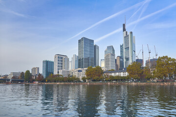 Fototapeta na wymiar View of the Frankfurt skyline on a sunny morning.