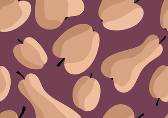 Cartoon fruit harvest seamless apples and pears and plums pattern for wrapping paper and fabrics and linens