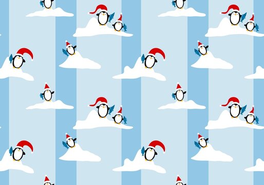 Cartoon winter Christmas seamless penguin pattern for wrapping paper and kids clothes print and fabrics