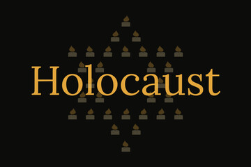 Holocaust Memorial Day, January 27. Banner with candles in the shape of the Star of David on a black background. vector.