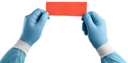Medical hand holds white card for word