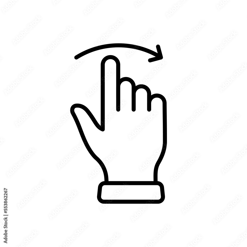Poster hand finger swipe and drag right line icon. pinch screen, rotate on screen linear pictogram. gesture