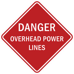 Overhead power lines sign and labels danger
