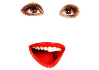 Pizza Art Collage.Female eyes mouth pizza