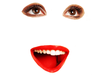 Pizza Art Collage.Female eyes mouth pizza