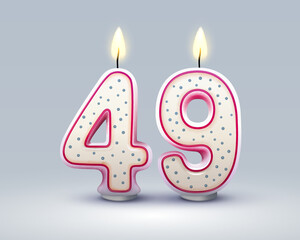 Happy Birthday years. 49 anniversary of the birthday, Candle in the form of numbers. Vector