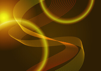 Gold wave line frame on brown background