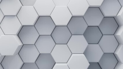 Motion graphics 3d animation loop. Background corporate business presentation style texture of hexagon block motion up and down in white and gray tones. Clean geometry render bg. Futuristic art design - Powered by Adobe