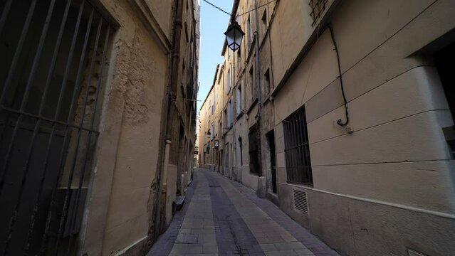 narrow street in the old town of Montpellier during covid lockdown