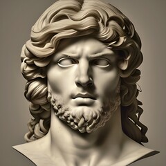 Generative AI image featuring a white marble Greek statue bust of a handsome young man with a chiseled face and alabaster skin. Marble bust of the Greek god Adonis, god of beauty. - obrazy, fototapety, plakaty